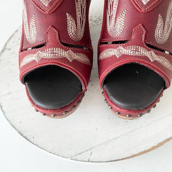 Lane Boots LEXINGTON Womens Red Wedges 7.5 Western Sandals Cowgirl Wooden Heels - Picture 6 of 11